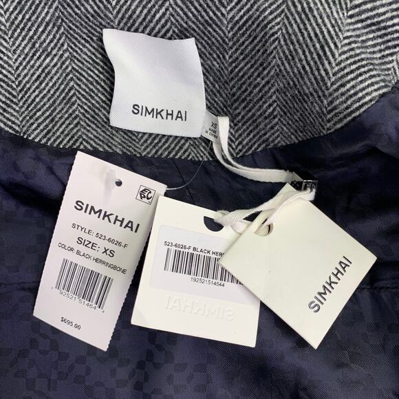 JONATHAN SIMKHAI Size XS Black Cream Wool Blend Herringbone Jacket - Picture 5 of 6